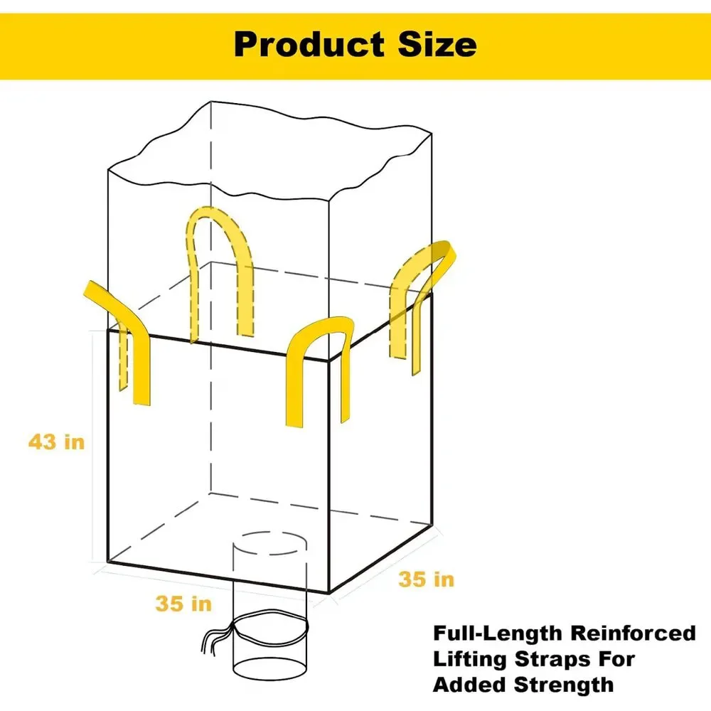 3 Pack FIBC Bulk Bags 2200 lb SWL Duffle Top Spout Bottom 35x35x43